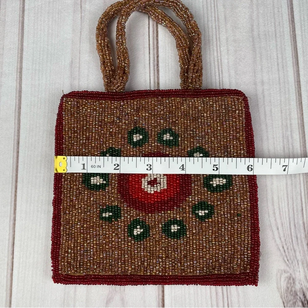 Vintage Moyna Hand Beaded Evening Bag Wristlet Phone Purse Small Sun Seed Pocket - Picture 10 of 12